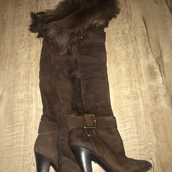 Coach Fur Cuff Suede Boots - Picture 1 of 8